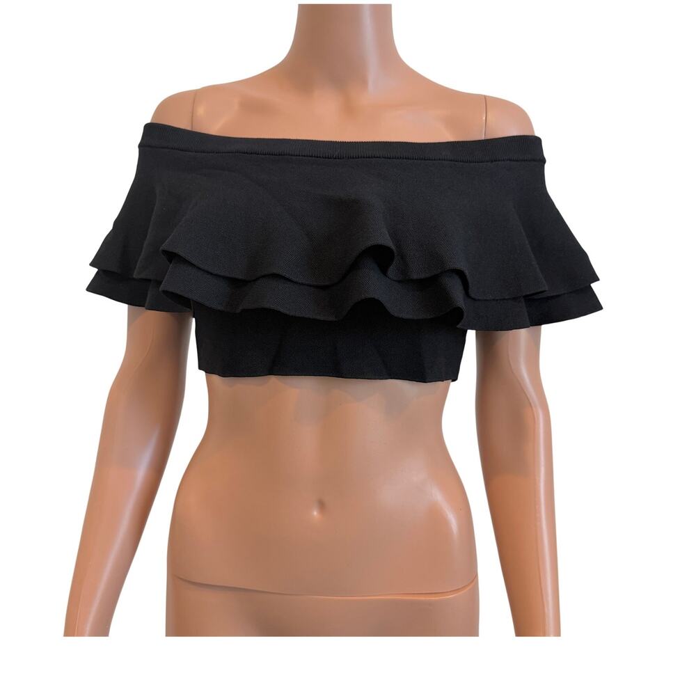 Gianni Bini small off the shoulder ruffle flounce crop sweater top TS 3462